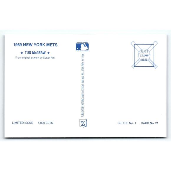 1969 NY Mets Baseball Postcard Susan Rini Tug McGraw Unused Limited Edition - Picture 2 of 2